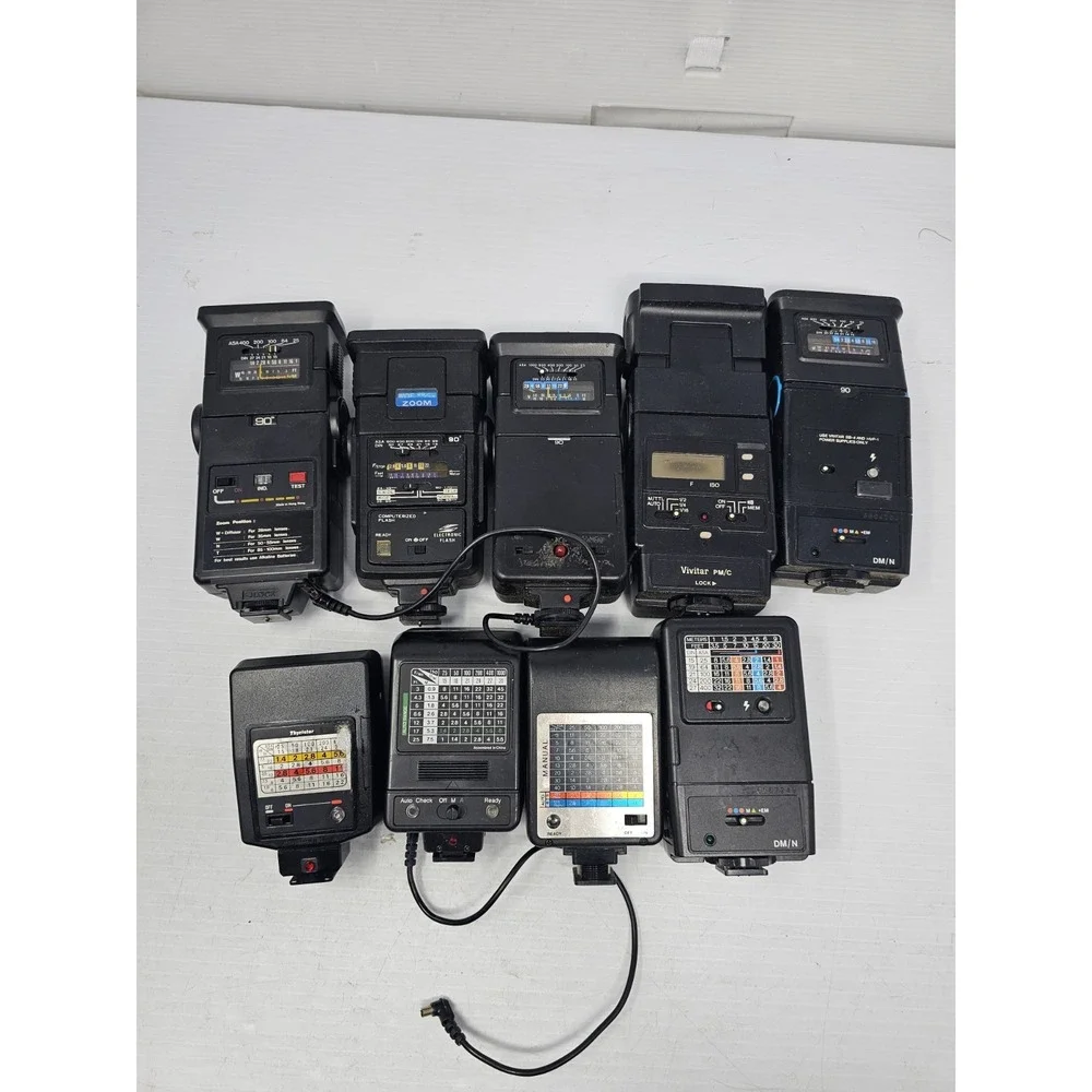 LOT of‎ 9 Mixed Film and Digital Camera Flashes Alfon, Vivrtar, Argus, & More